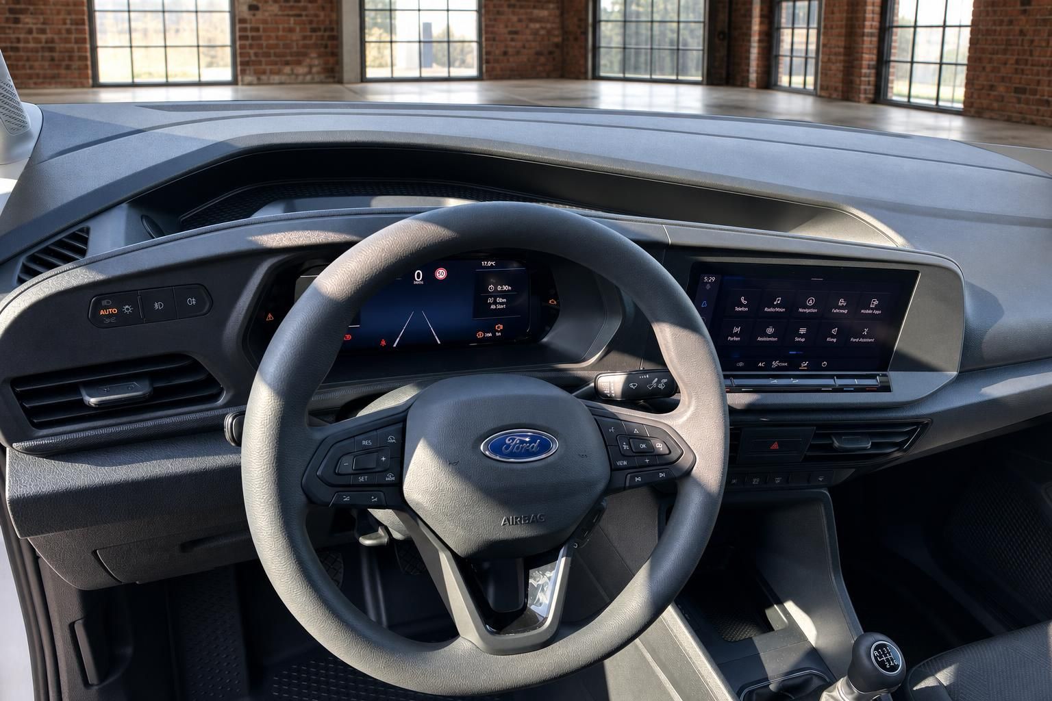 Ford Transit Custom Armaturenbrett – digitales Kombiinstrument, großer Touchscreen und Ford-Lenkrad