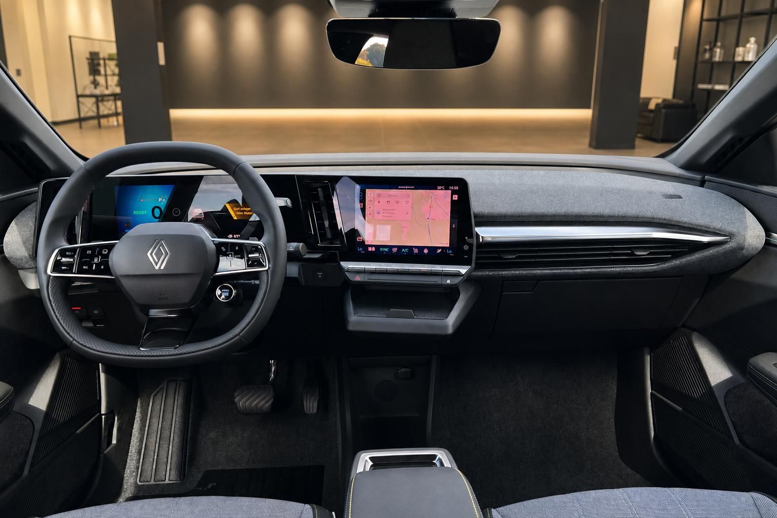 Renault Innenraum Cockpit mit digitalem Kombiinstrument und großem Touchscreen-Infotainmentsystem