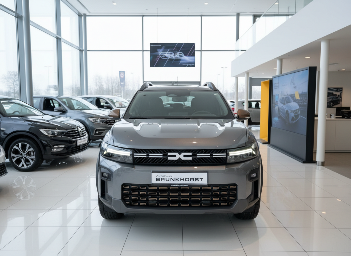 Dacia Duster SUV in Grau Frontansicht im Autohaus Brunkhorst Showroom
