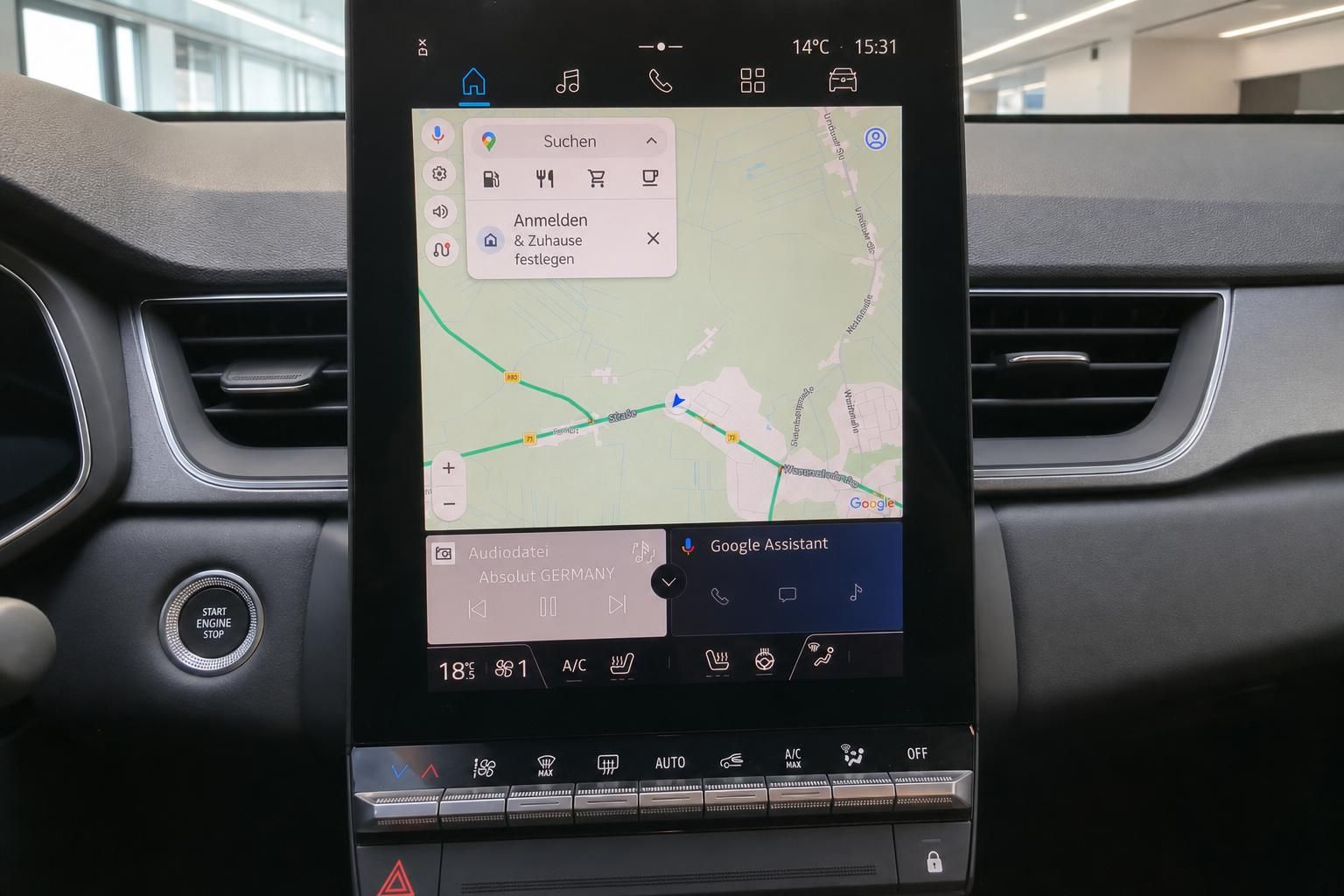 Renault Touchscreen Infotainment Google Maps Navigation mit Klimabedienung