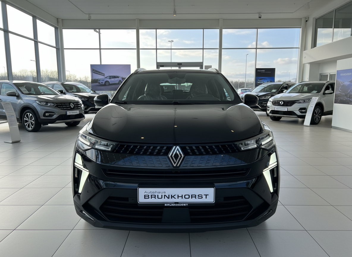 Schwarzer Renault Austral Frontansicht im Autohaus Brunkhorst Showroom