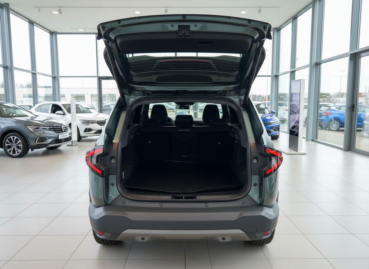 Renault Espace SUV grün Kofferraum offen Autohaus Showroom Heckansicht