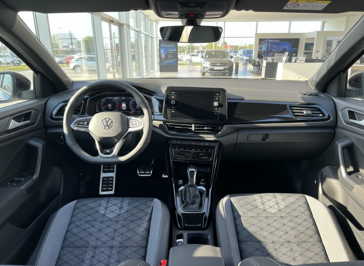 Volkswagen T-Roc Innenraum mit Cockpit, Multifunktionslenkrad und Infotainment-Display