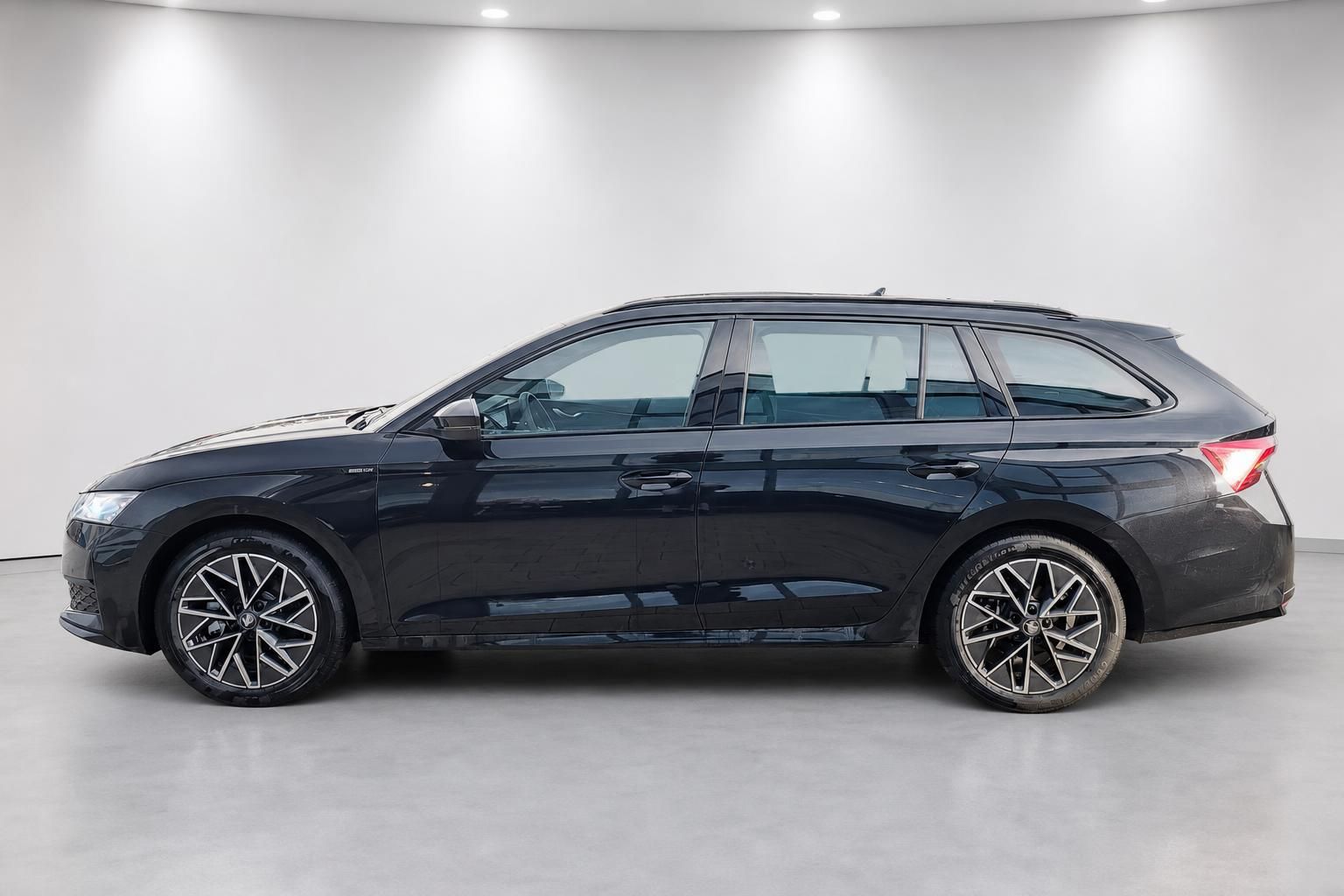 Skoda Kombi Seitenansicht in Schwarz mit Panoramadach im Studio