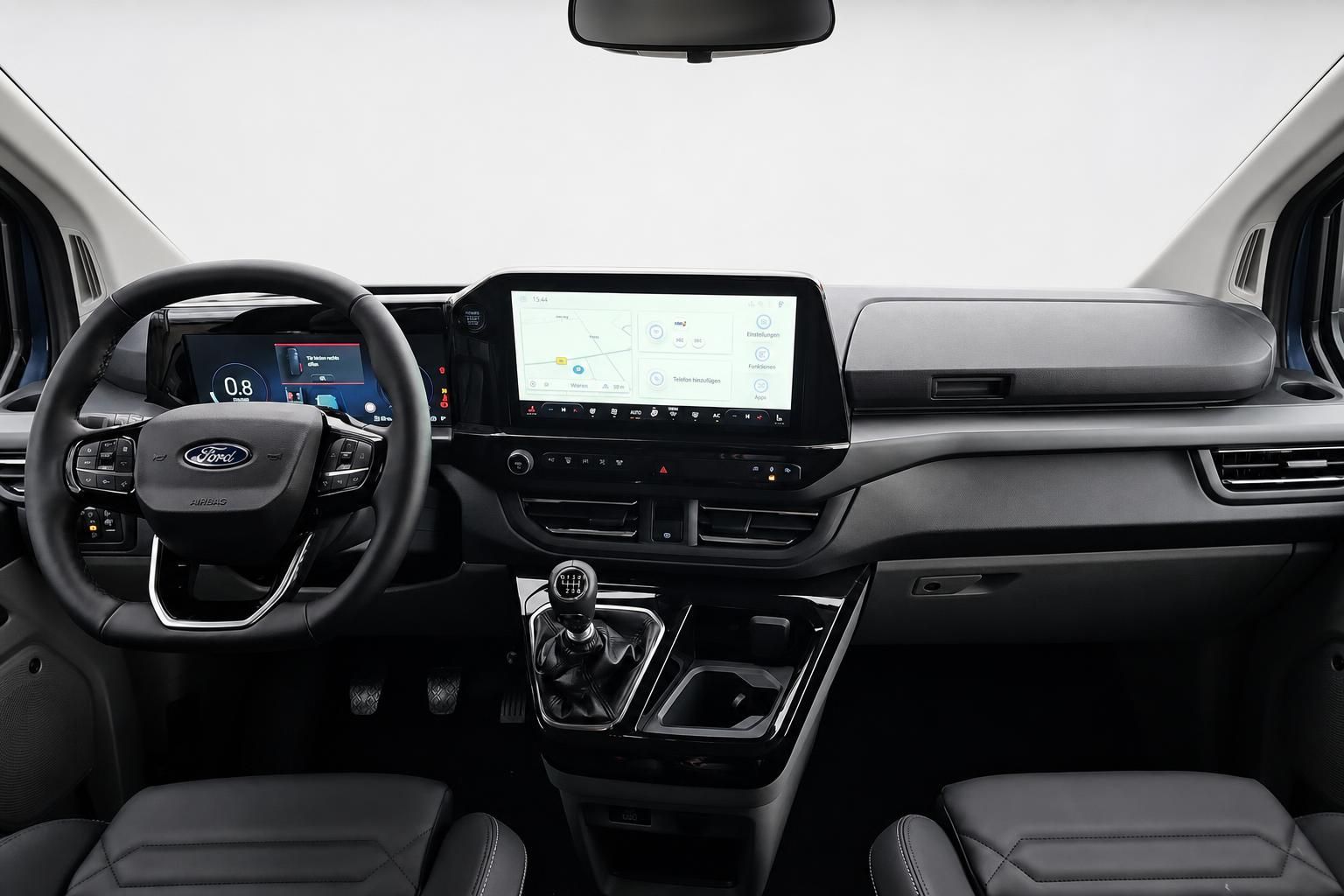 Cockpit Ford Transit mit Lenkrad, Touchscreen und Schaltung