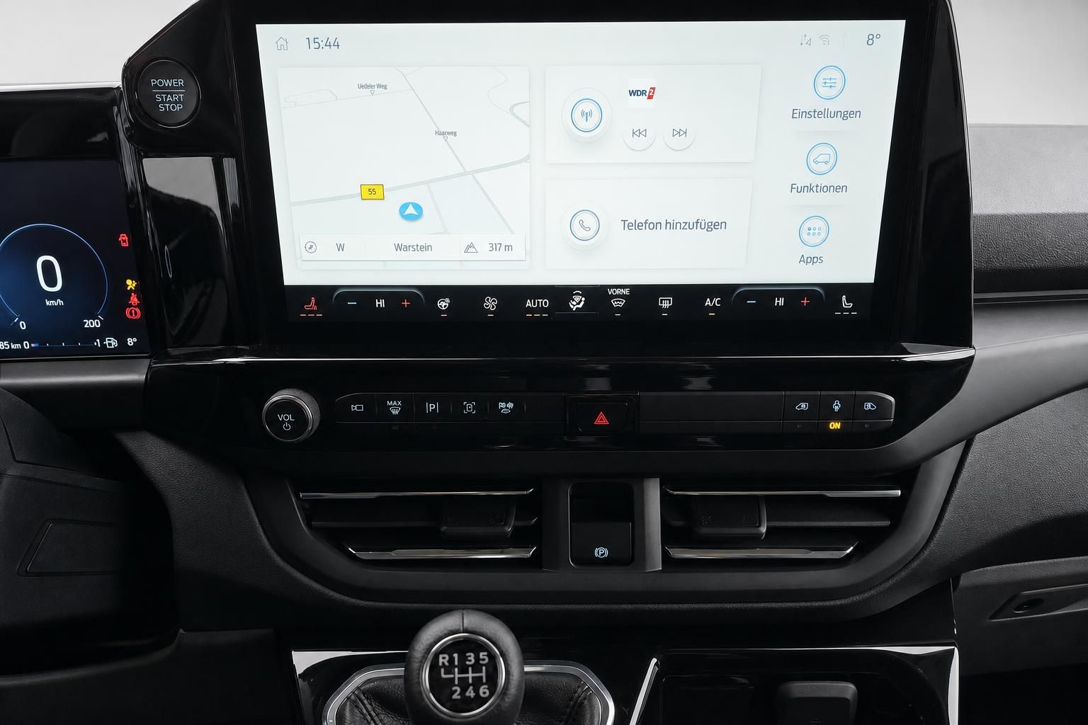 Touchscreen Navigation und Bedienelemente im Ford Transit