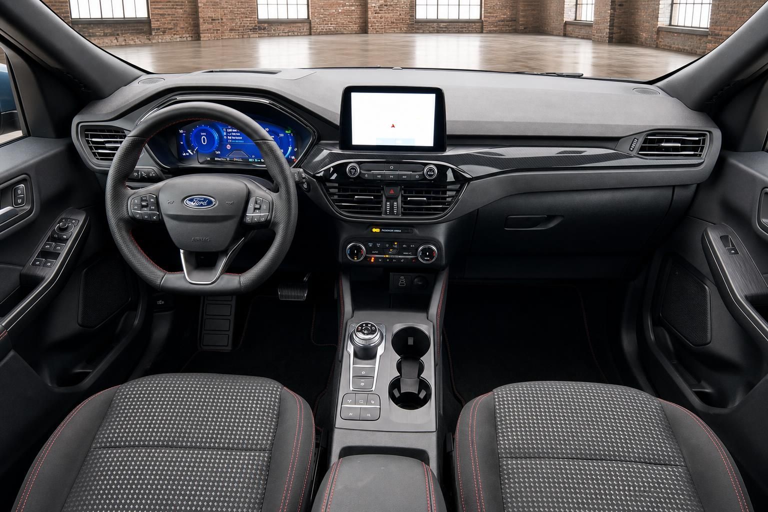 Ford Cockpit Frontansicht mit Lenkrad und Mittelkonsole