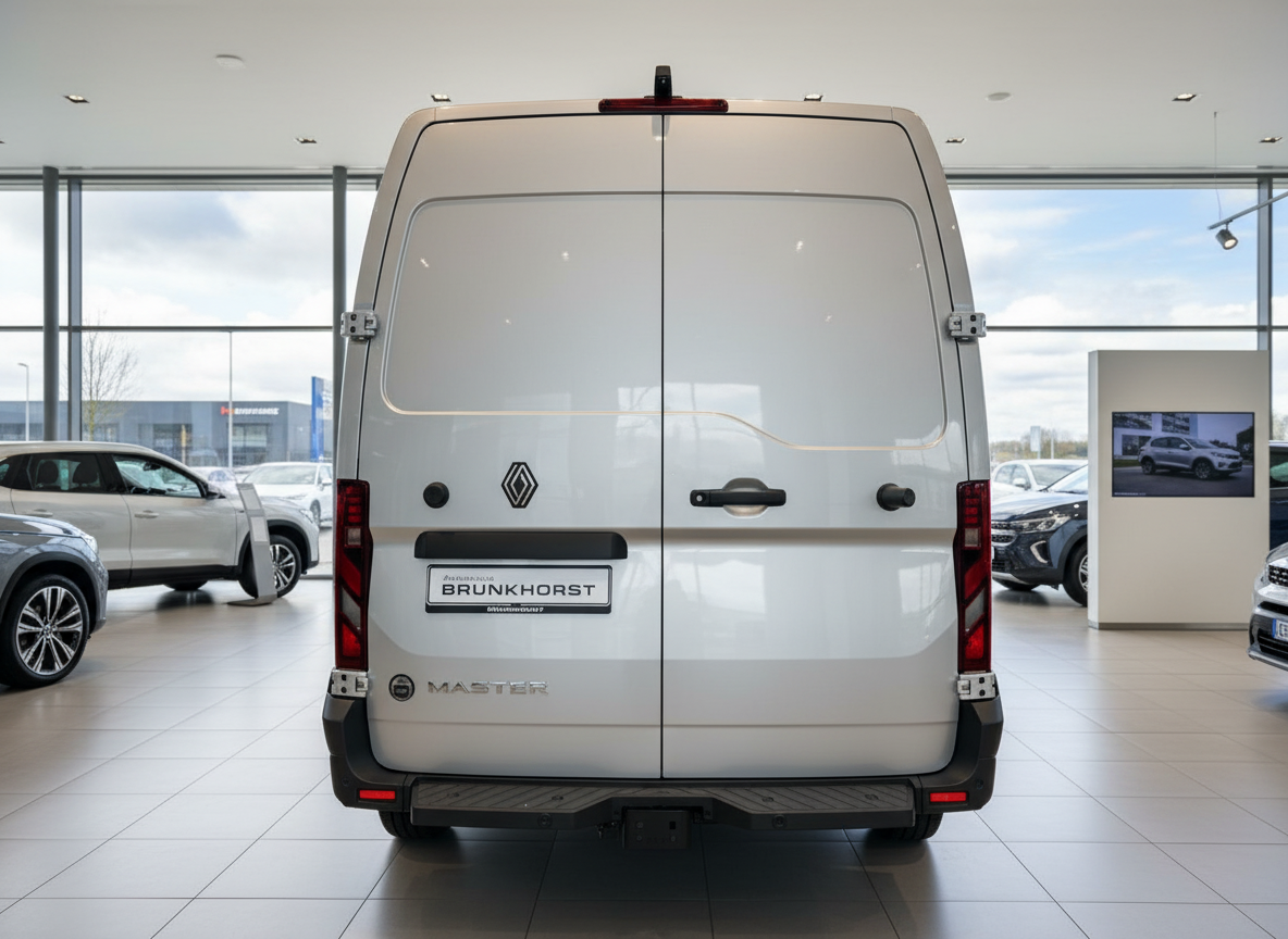 Renault Master Kastenwagen weiß Heckansicht im Autohaus Brunkhorst