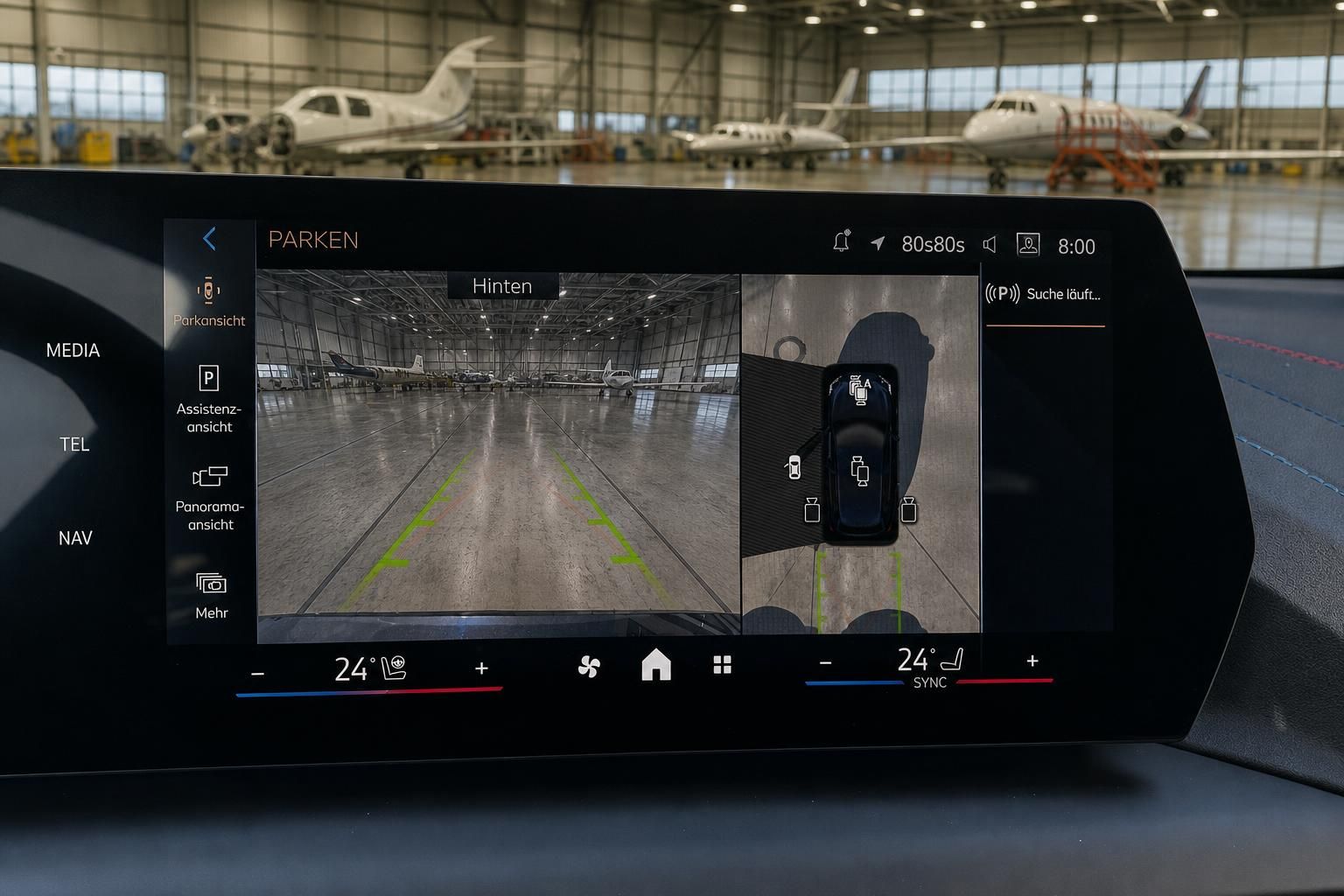 BMW Parkassistent-Display mit Rückfahrkamera und 360-Grad-Ansicht
