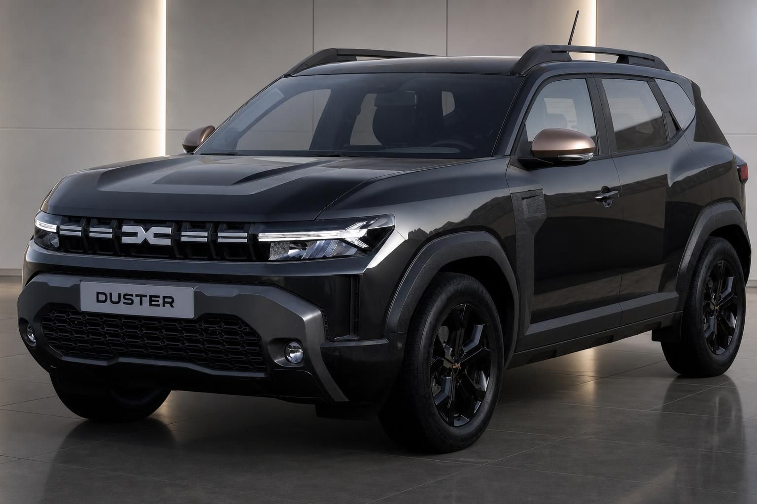 Dacia Duster SUV Dreiviertel-Frontansicht schwarz mit modernem Design