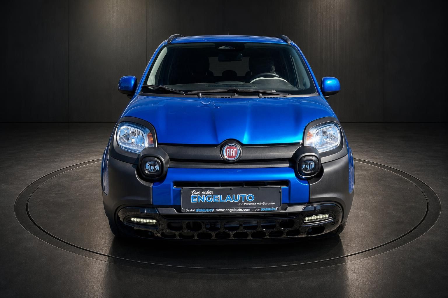 Fiat Panda Pandina Hybrid blau, Frontalansicht mit Kennzeichen