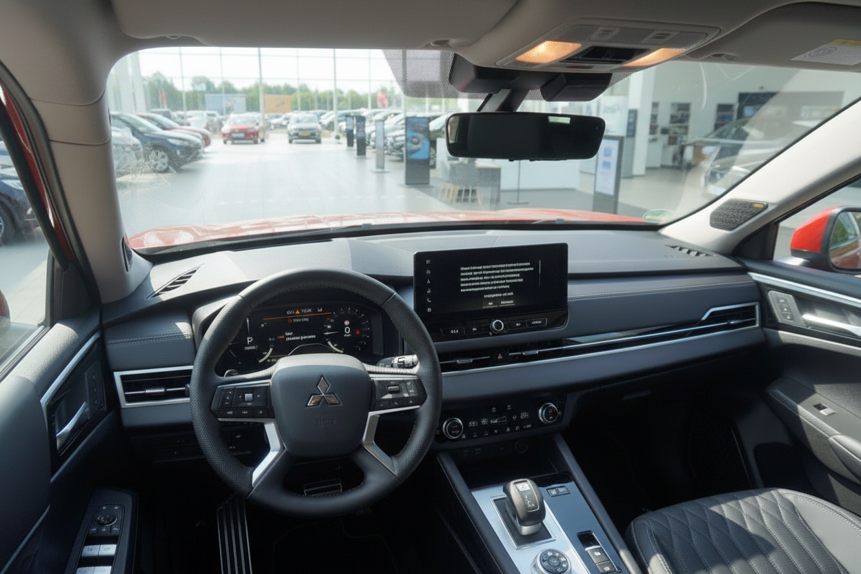 Mitsubishi Innenraum mit Lenkrad, Infotainment-Display und Cockpit in modernem SUV