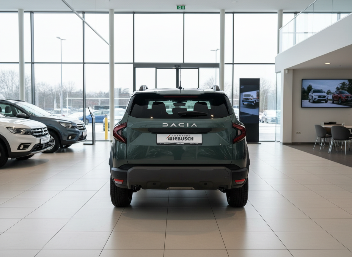 Dacia Jogger in Grün von hinten im Autohaus Wiebusch Showroom
