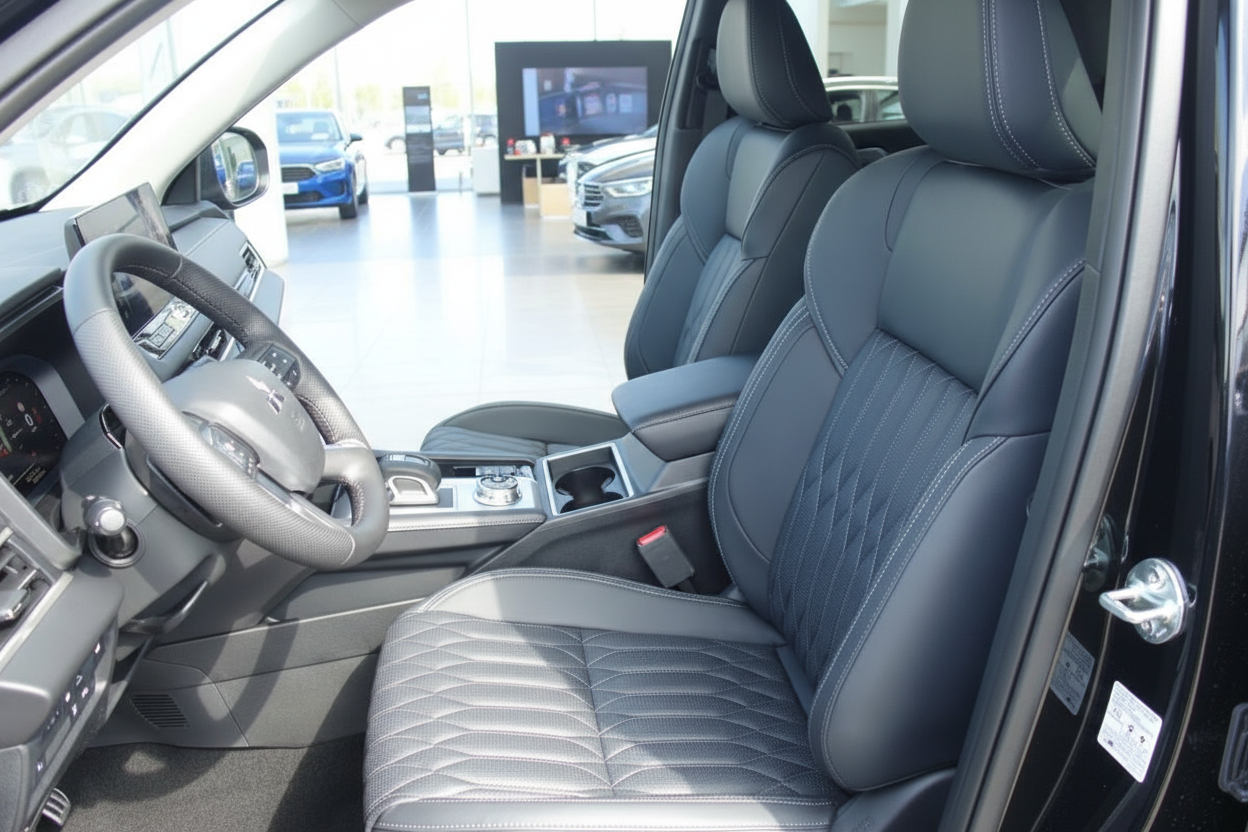 Land Rover Range Rover Innenraum mit schwarzem Leder, Fahrersitz und Mittelkonsole