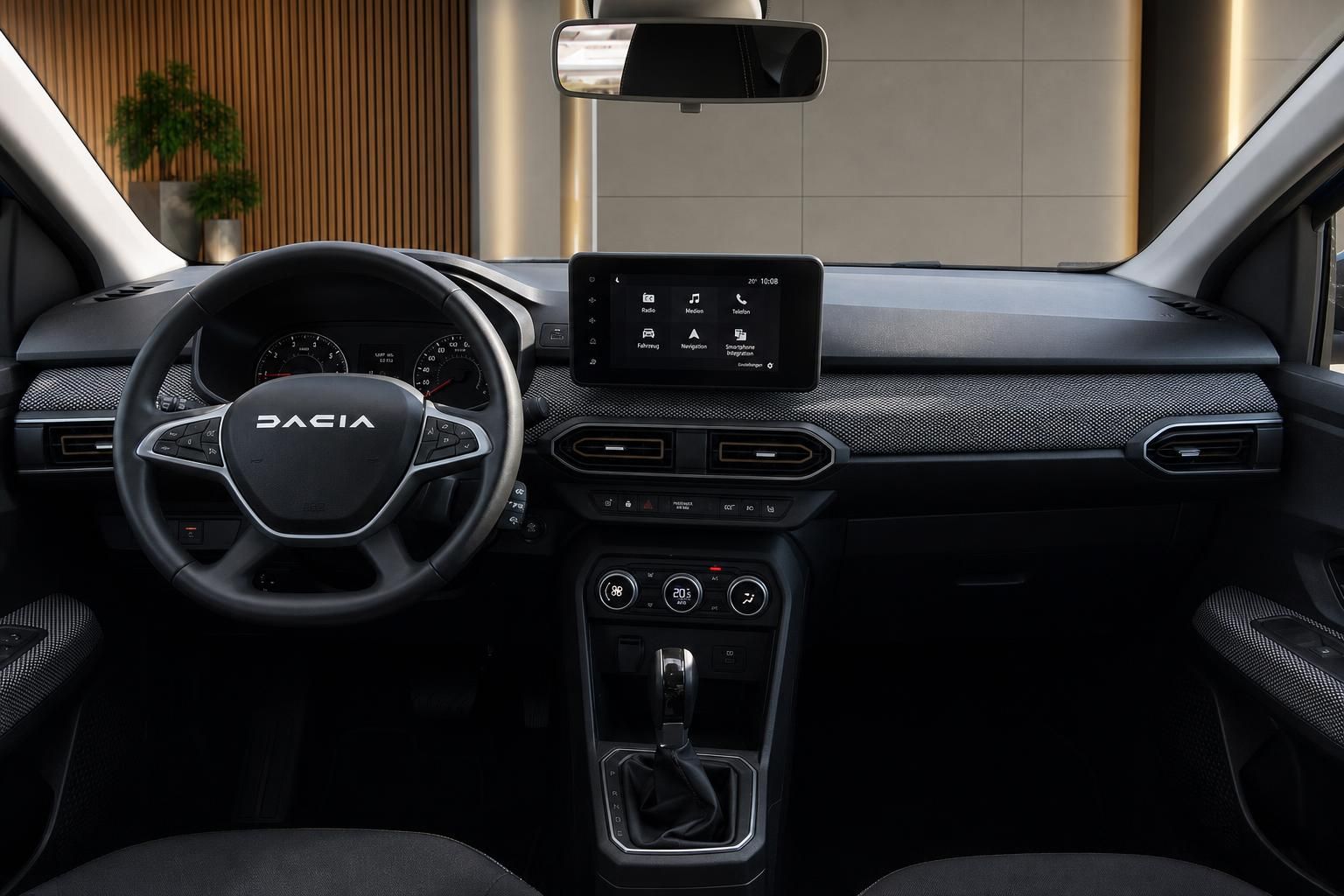Dacia Sandero Innenraum mit Cockpit, Lenkrad und Touchscreen