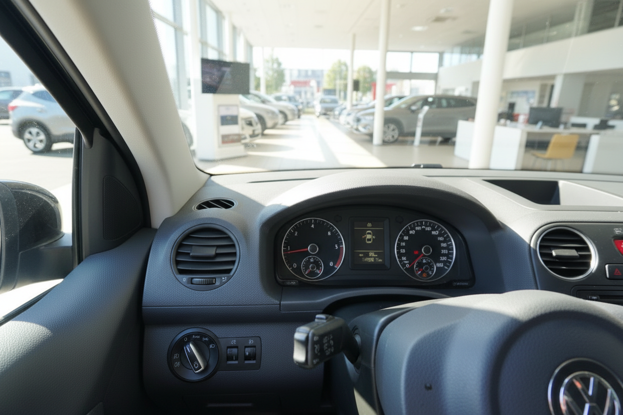 Volkswagen Innenraum Cockpit mit Tacho und Armaturenbrett im Autohaus