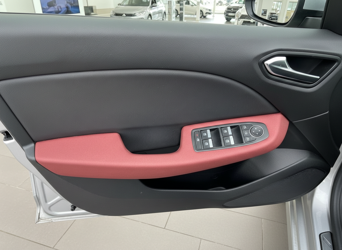 Fahrzeugtür Innenverkleidung mit rotem Akzent und Fensterheber-Schaltern