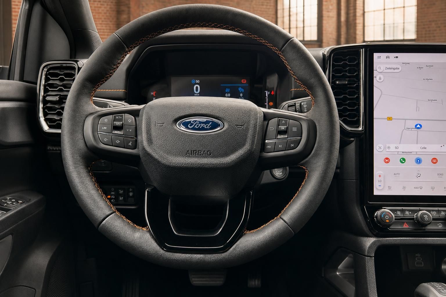 Ford Ranger Lenkrad Detailansicht mit Bedienelementen und Display