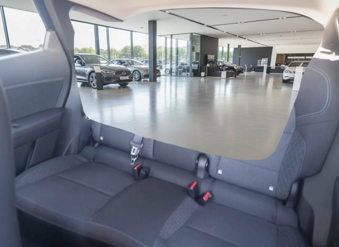 Volvo Innenraum dritte Sitzreihe mit Sicherheitsgurten im Autohaus