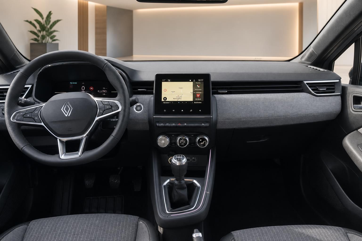 Renault Clio Armaturenbrett mit Touchscreen - modernes Cockpit und Bedienelemente im Fahrzeuginnenraum