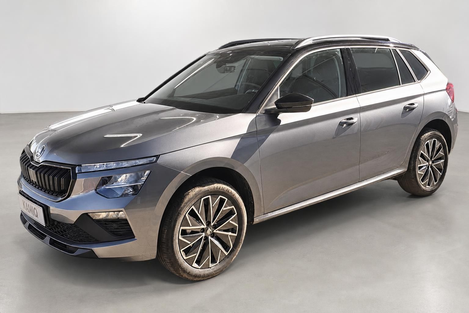 Skoda Kamiq Seitenansicht in Grau metallic mit Alufelgen