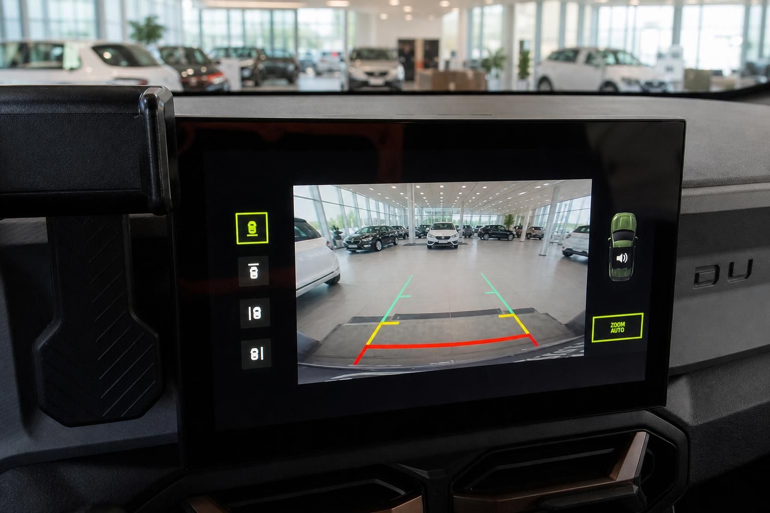 Dacia Duster Innenraum Rueckfahrkamera Display mit Einparkhilfe