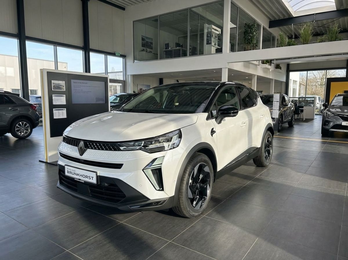 Weißer Renault Captur SUV im Autohaus Brunkhorst Showroom – Frontansicht