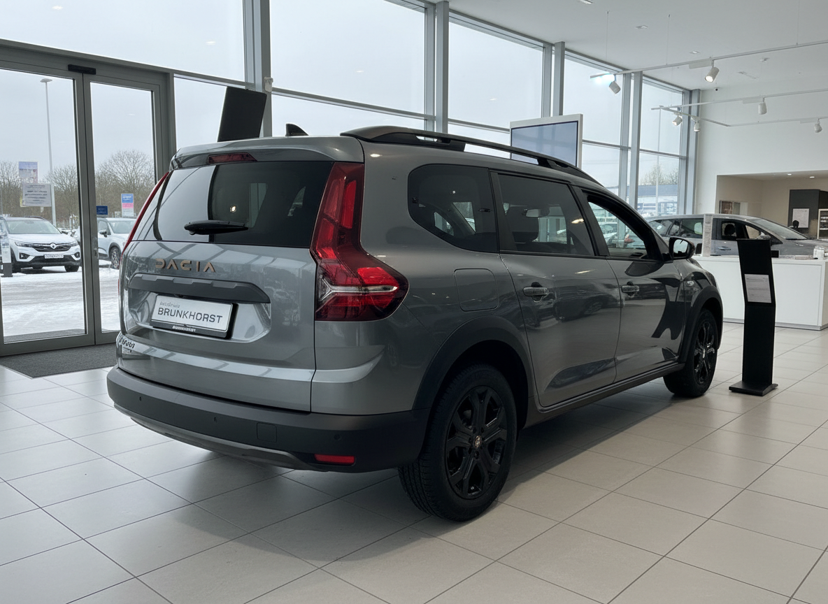 Dacia Jogger grau Heckansicht im Autohaus Brunkhorst Showroom