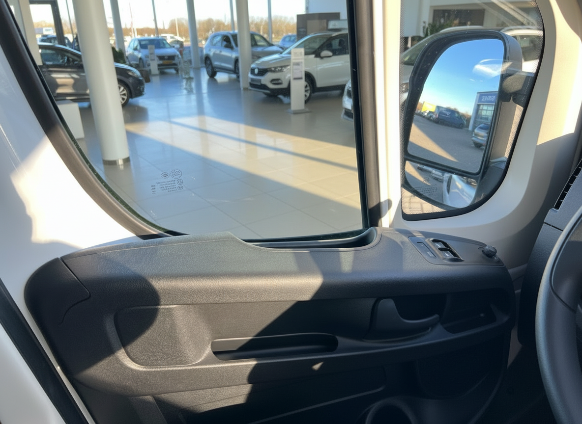 Innenraum Fahrzeugtür mit Seitenspiegel im Autohaus-Showroom