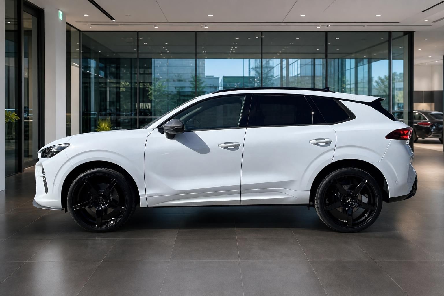 Cupra Terramar weiss Seitenansicht im modernen Autohaus
