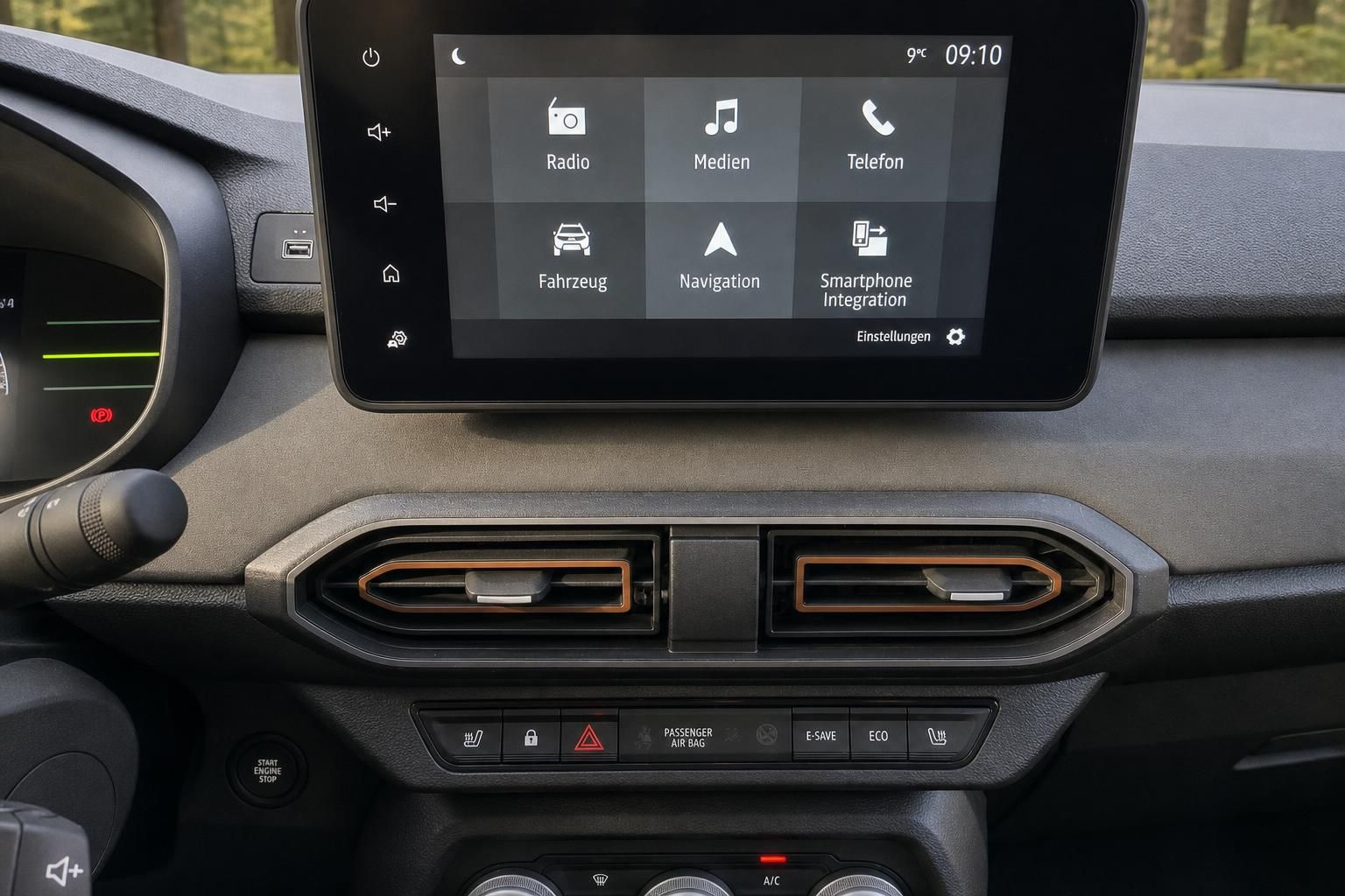 Fahrzeug Infotainment Display mit Navigation und Medien Funktionen