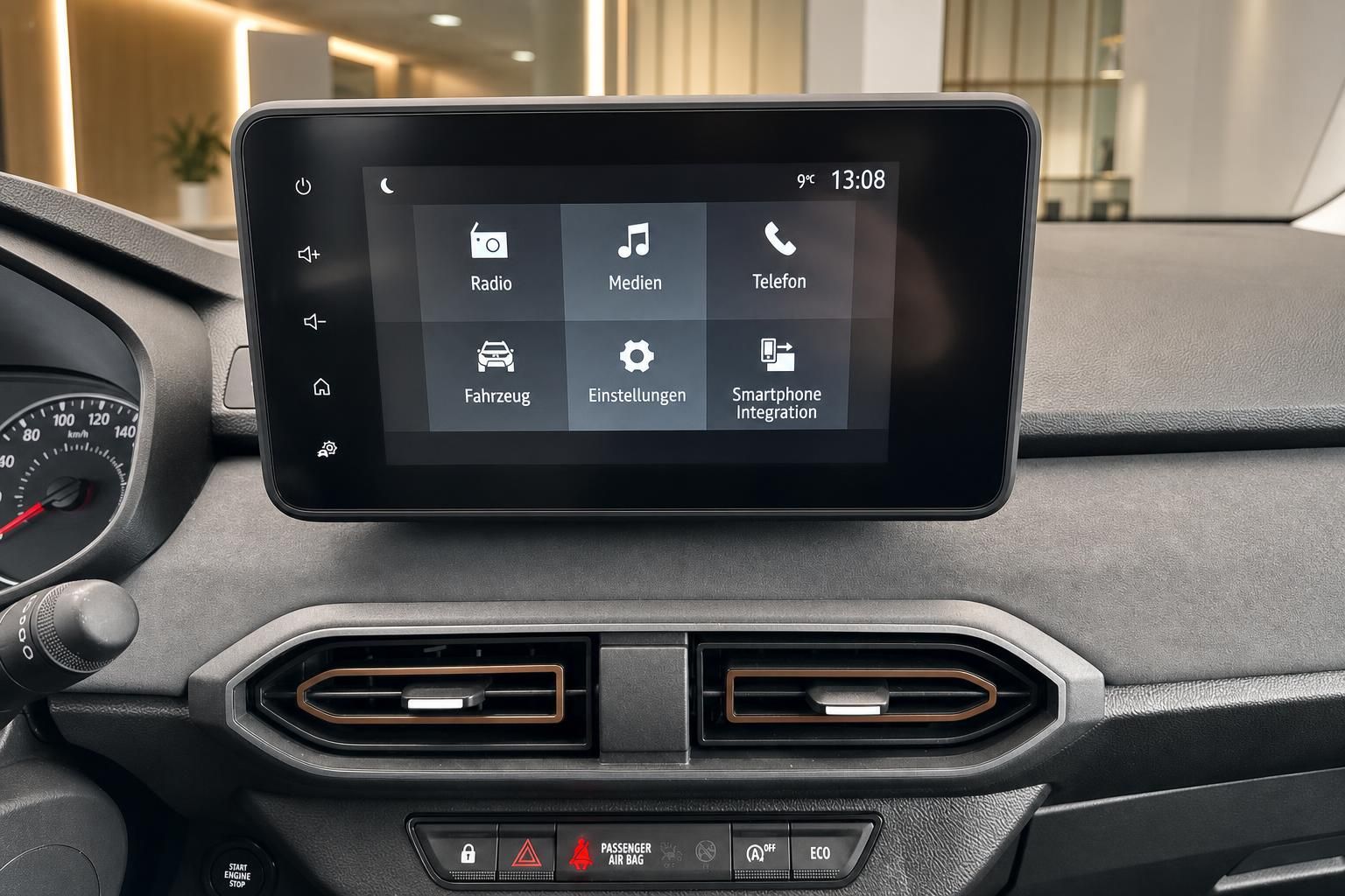 Dacia Infotainment-System Touchscreen mit Hauptmenü und Navigationsfunktionen