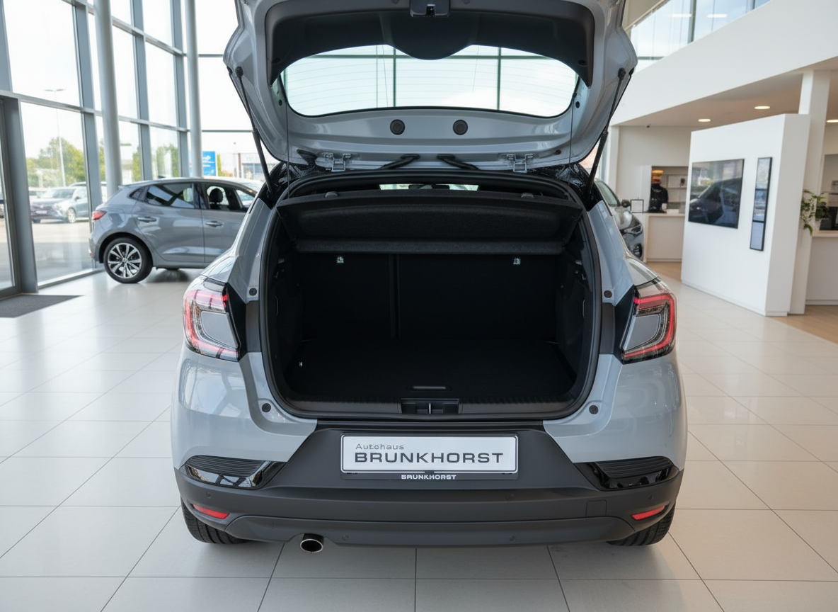 Grauer Renault Clio Kofferraum geöffnet im Autohaus Brunkhorst Showroom