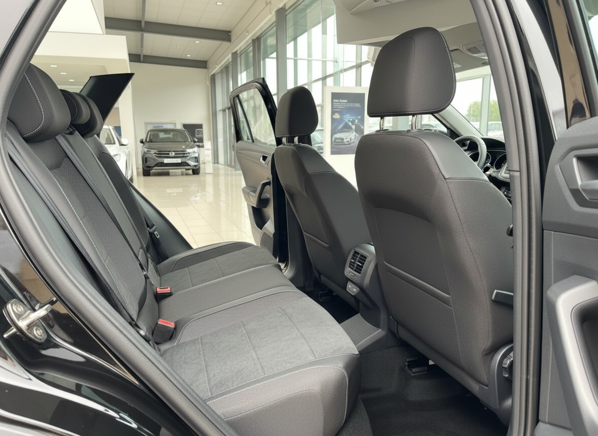 Volkswagen Tiguan Innenraum Rücksitzbank schwarze Stoffsitze Händler Showroom