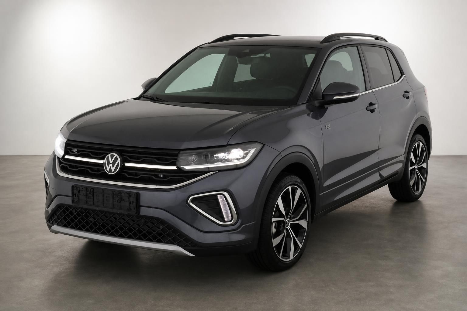 VW T-Cross grau, Frontansicht im Studio