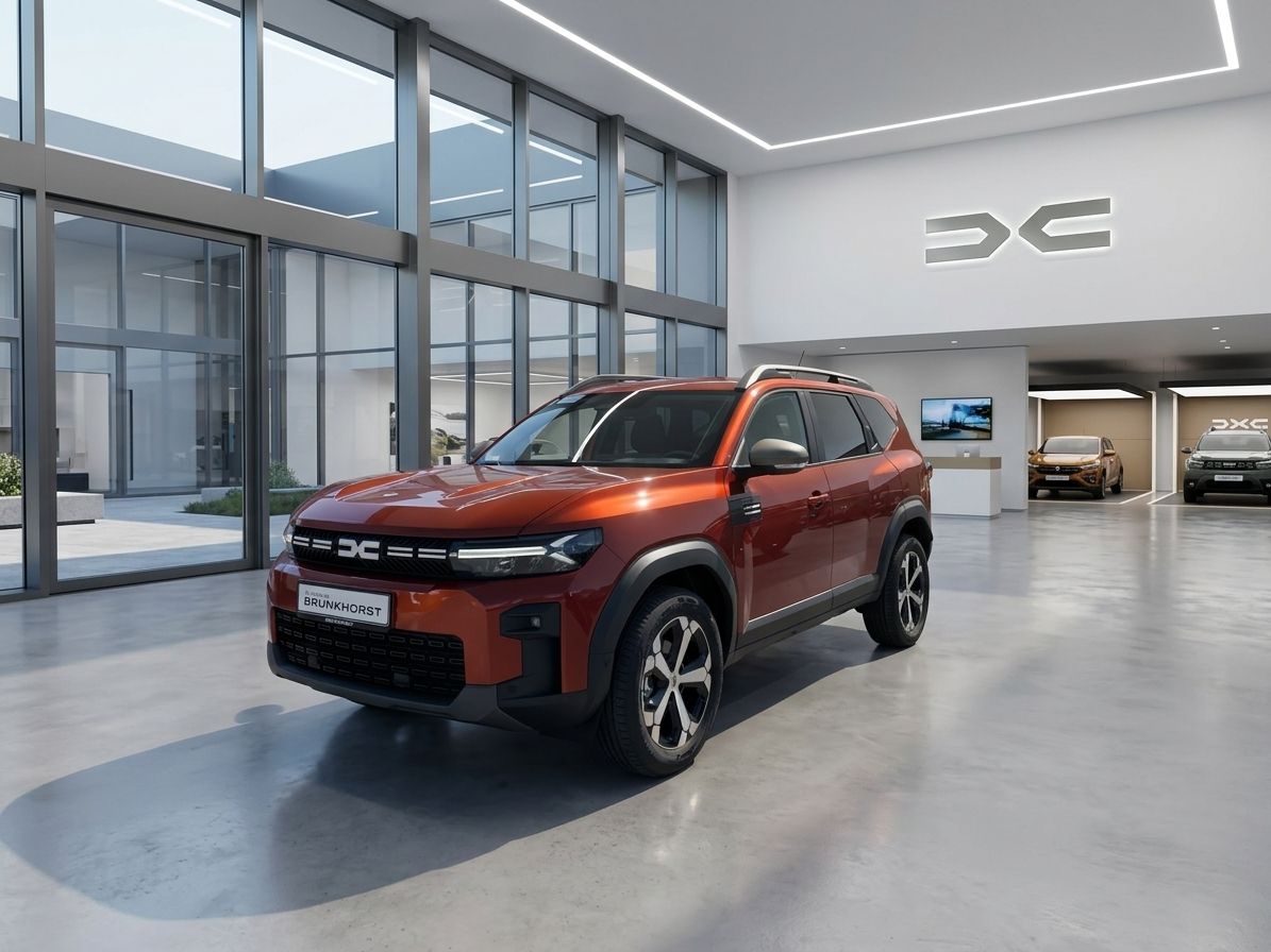 Dacia Bigster SUV in Orange im Autohaus Showroom - Seitenansicht mit modernem Design