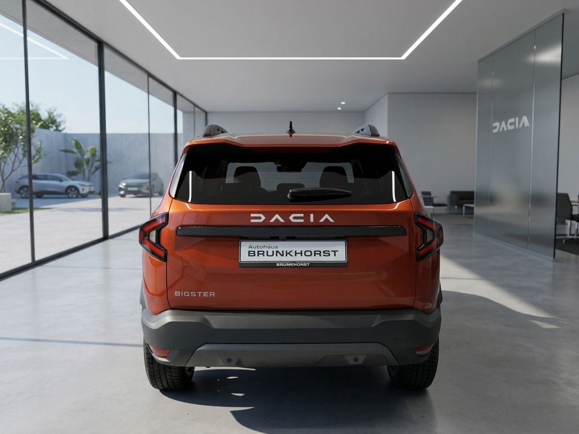 Dacia Bigster SUV Heckansicht in Orange - Rückleuchten und Autohaus Brunkhorst Kennzeichen