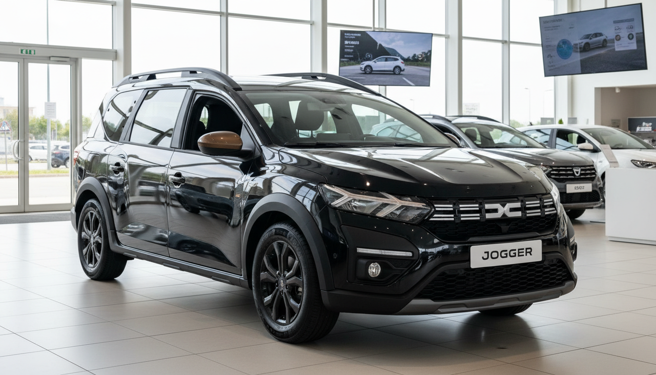 Schwarzer Dacia Jogger Neuwagen im Autohaus Showroom mit schwarzen Felgen