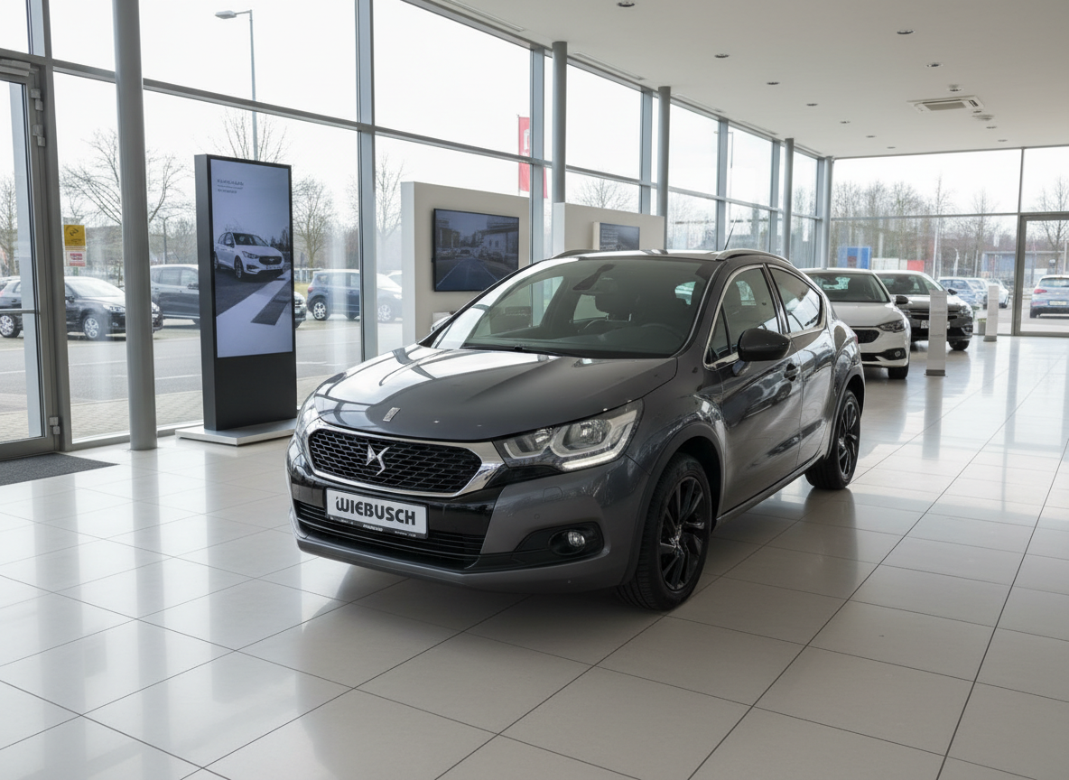 DS 4 Grau Metallic im Autohaus Wiebusch Showroom – Kompaktlimousine Frontansicht