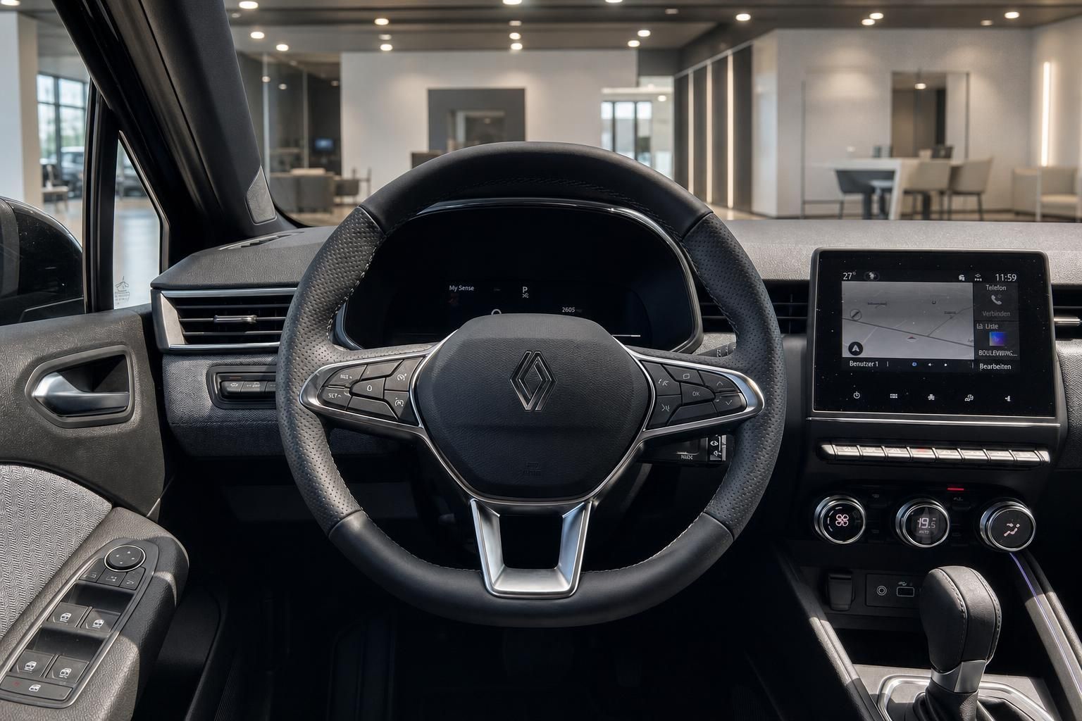Renault Cockpit mit Lenkrad und Multimedia-Display im Detail