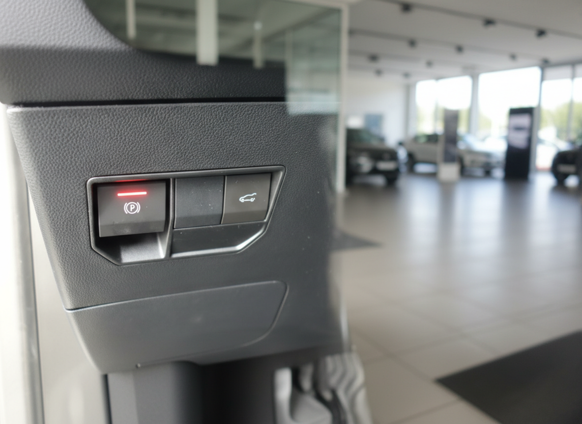 Elektronische Feststellbremse und Steuerknöpfe im Fahrzeuginnenraum