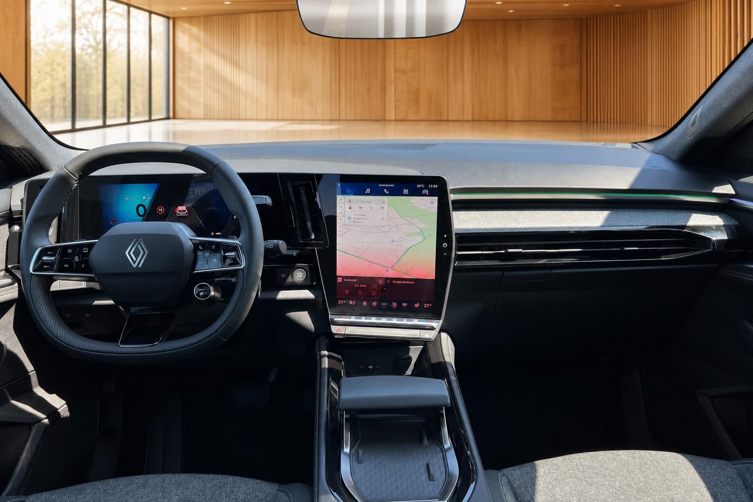 Renault Cockpit mit Lenkrad und grossem Touchscreen Navigationssystem