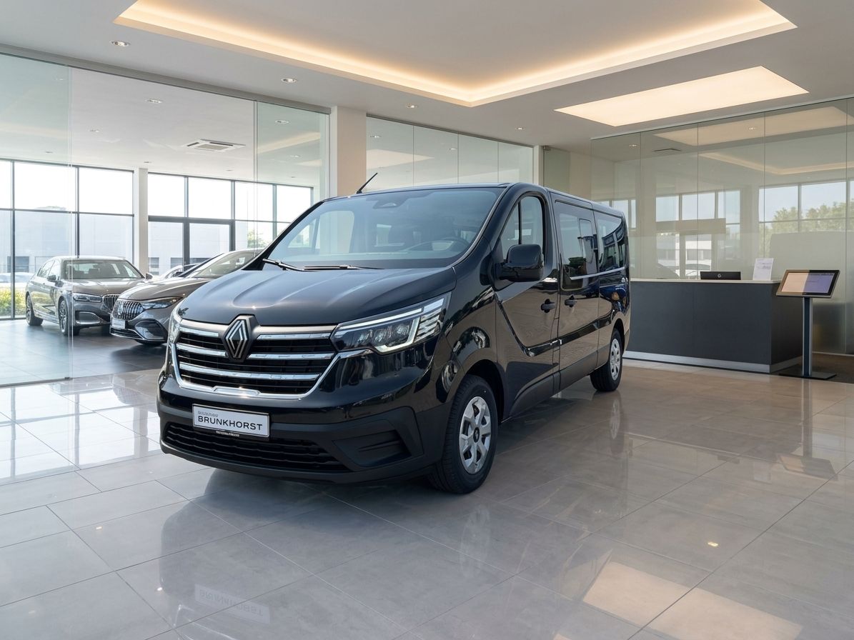 Schwarzer Renault Transporter im Autohaus-Showroom mit Brunkhorst Kennzeichen