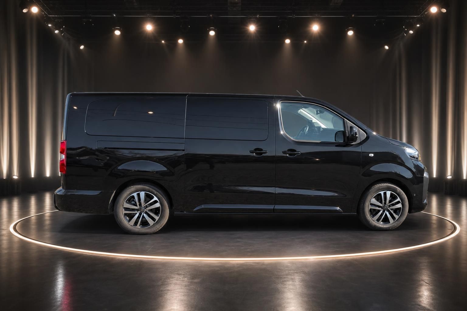 Schwarzer Peugeot Van Seitenprofil - elegante Linienführung und hochwertige Ausstattung im Showroom