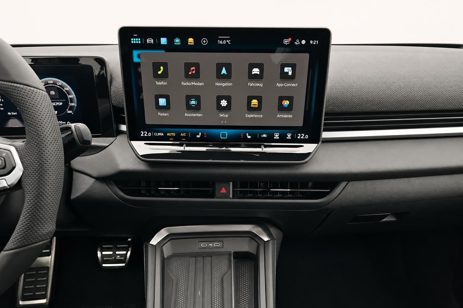 Detailansicht Touchscreen-Infotainmentsystem im VW Cockpit