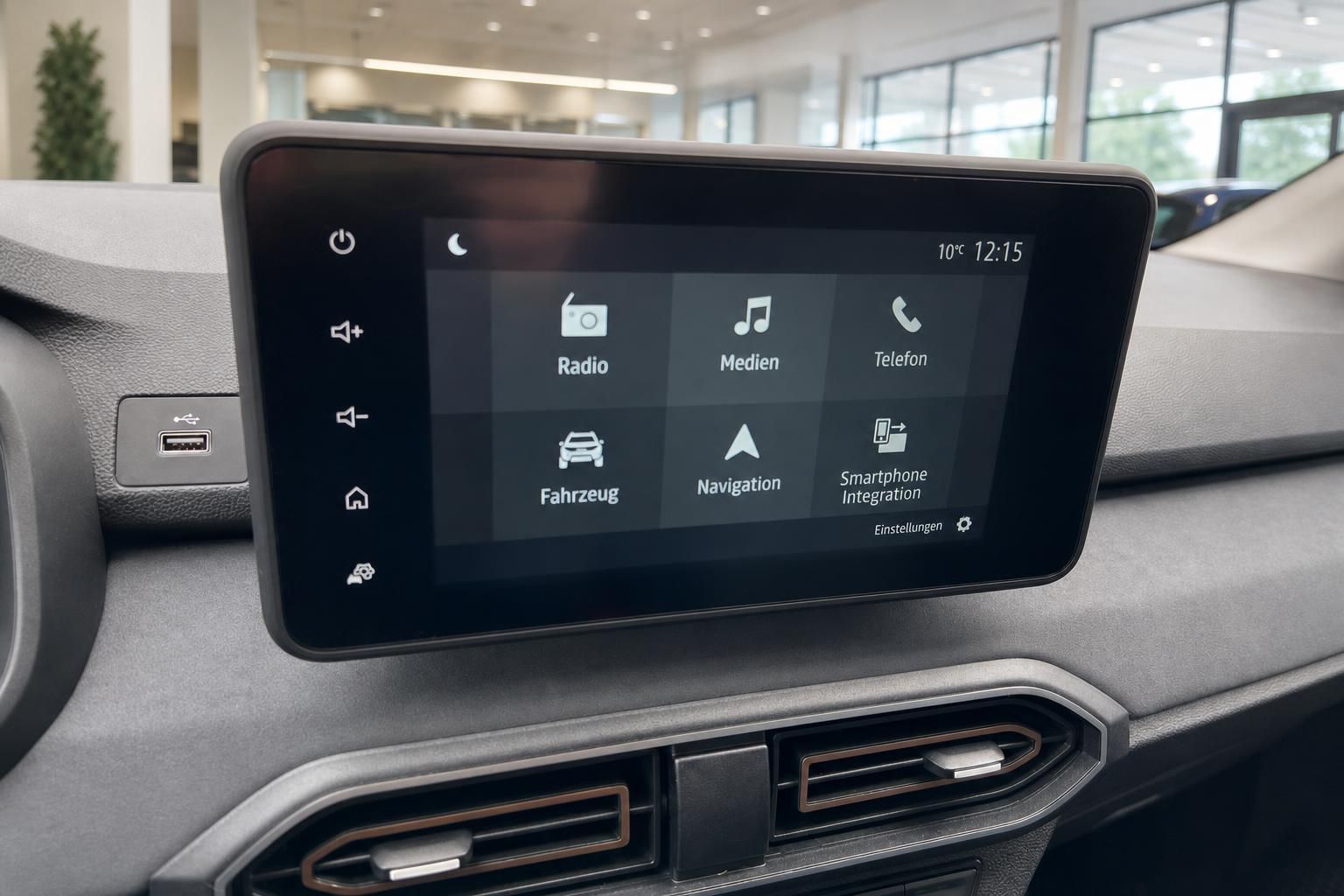 Dacia Touchscreen-Infotainment-System mit Navigation und Smartphone-Integration im Armaturenbrett
