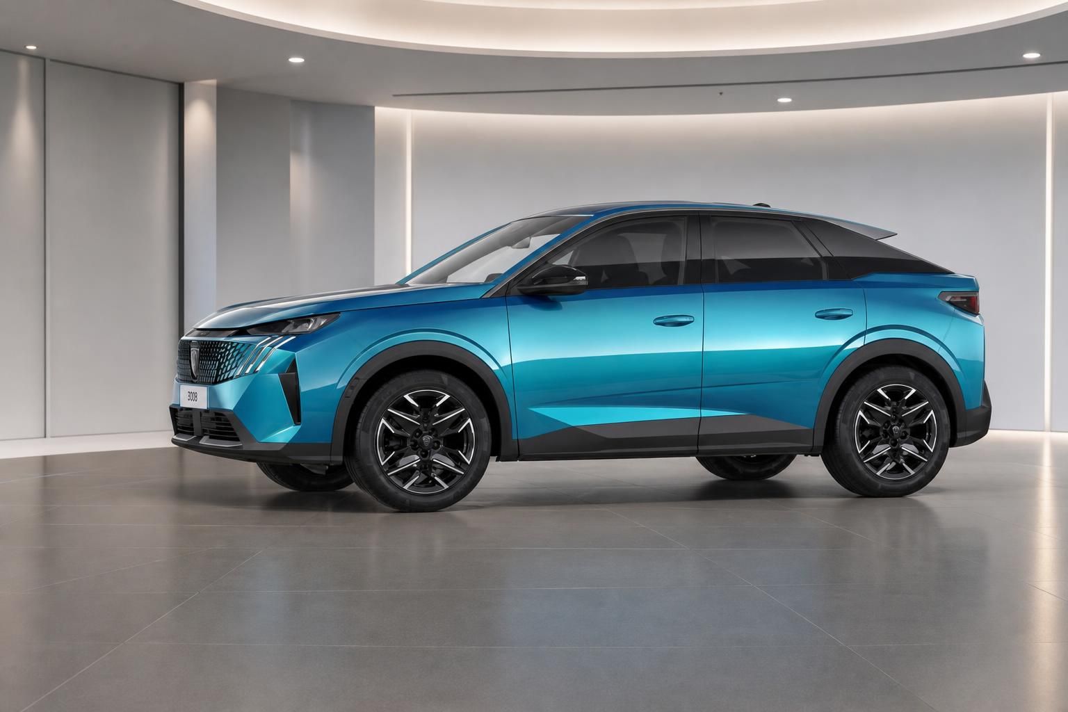 Peugeot 3008 blau metallic Seitenansicht im Showroom