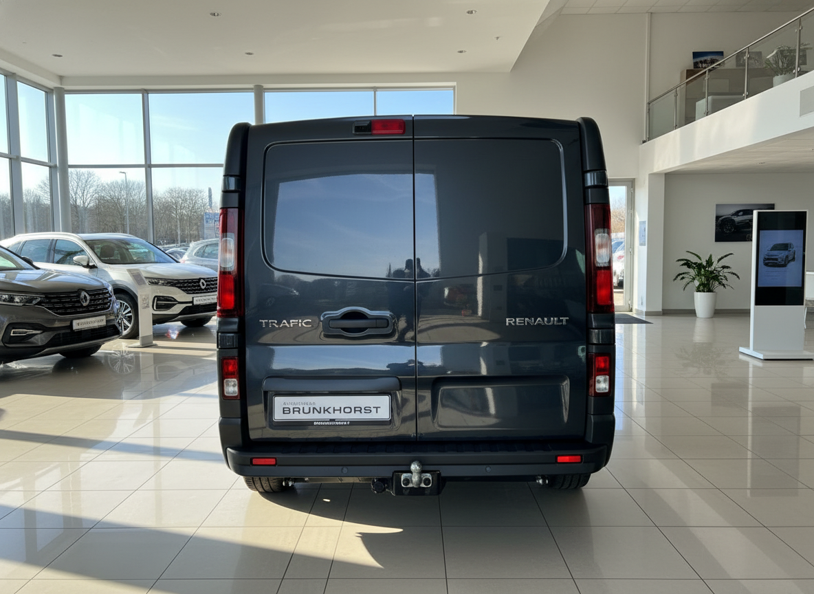 Renault Trafic dunkelblau Heckansicht im Autohaus Brunkhorst Showroom