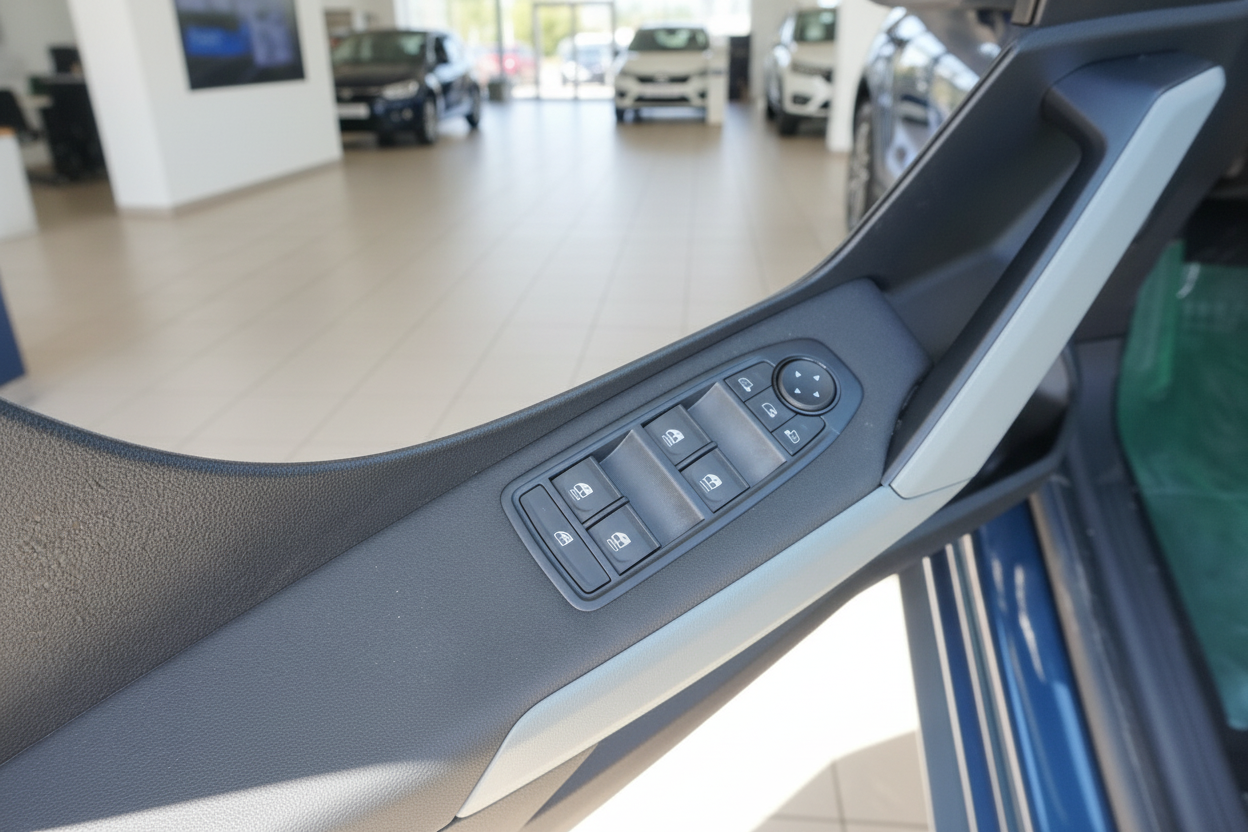 Fahrzeugtür Innenraum mit Fensterheber- und Spiegelverstellung Schaltereinheit im Autohaus