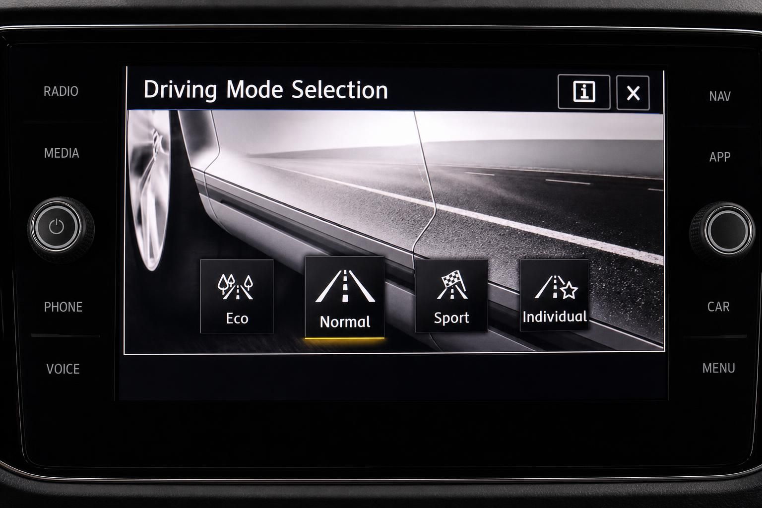 VW Touchscreen mit Fahrmodus-Auswahl Eco Normal Sport Individual